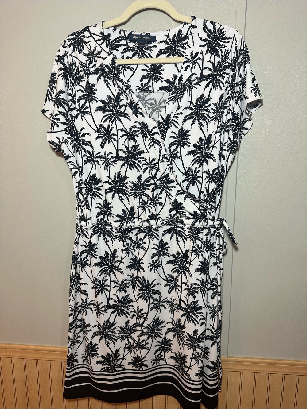 Brooks Brothers Classic Black & White Palm-Print Tie Waist Dress XL Old Money